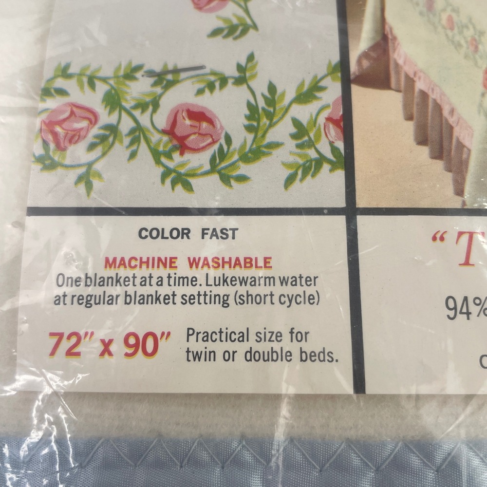 Vintage Chatham Blanket Unisex Twin/Double White Blue Twilight Rose Floral Rayon - Picture 3 of 5